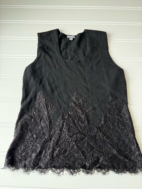 Ann Taylor Women’s Black 100% Cashmere Sleeveless Lace Trim Sweater Medium 1968